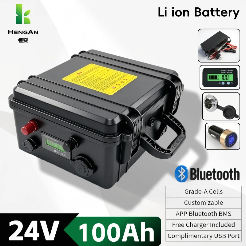 24V 100Ah Lithium Ion Battery Pack with BMS Deep Cycle High Efficiency for Solar Energy Storage,Golf Cart, RV,Camping equipment