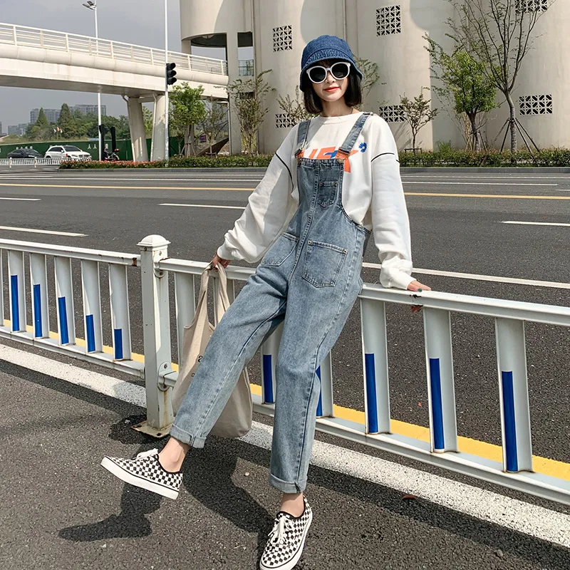 2024 Women's Denim Suspender Pants New Loose Autumn Slimming Dungarees