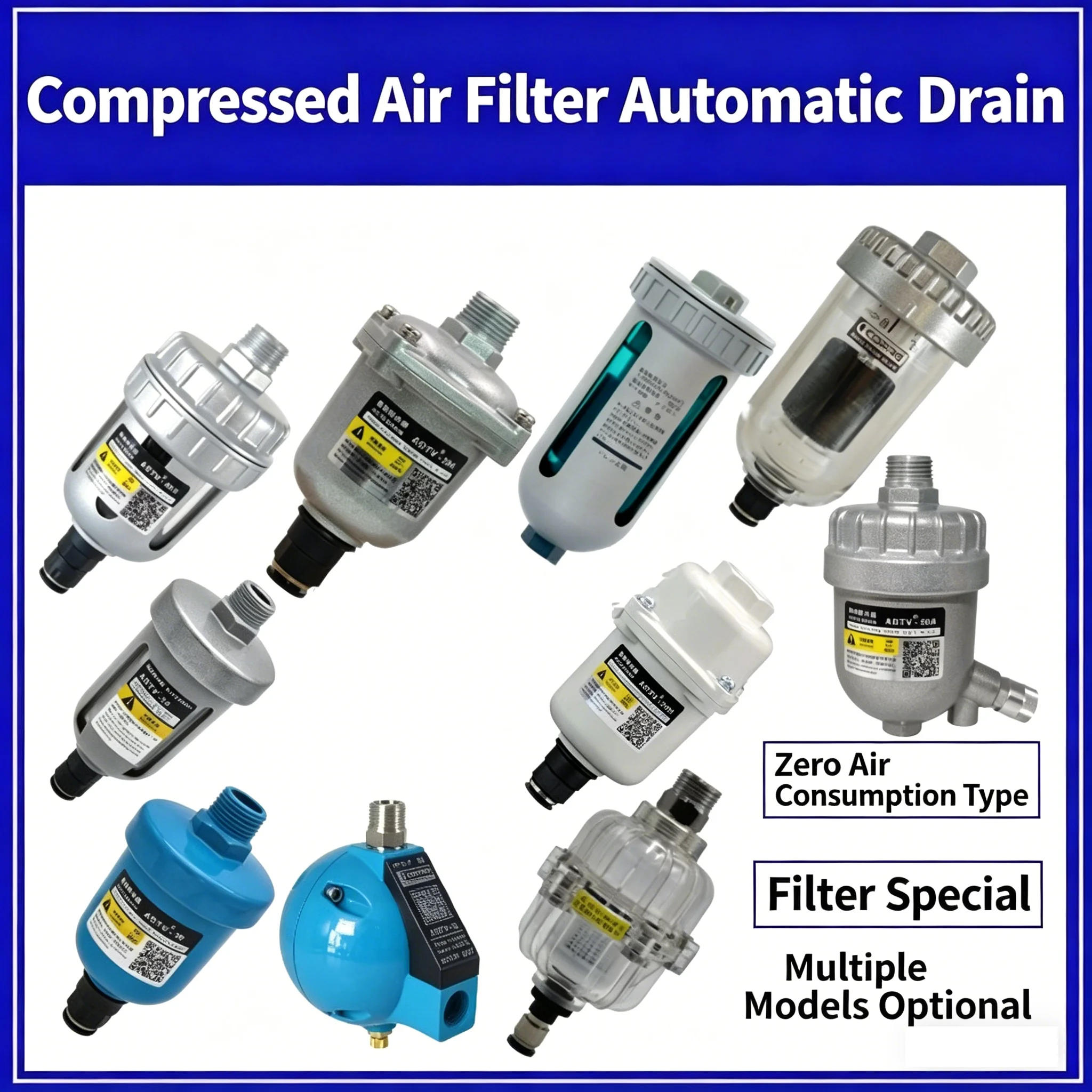 Compressed Air Precision Filter Automatic Drainage QPS Air Compressor Oil Water QPS015/024/035 Separator Air Pump Cold Dryer