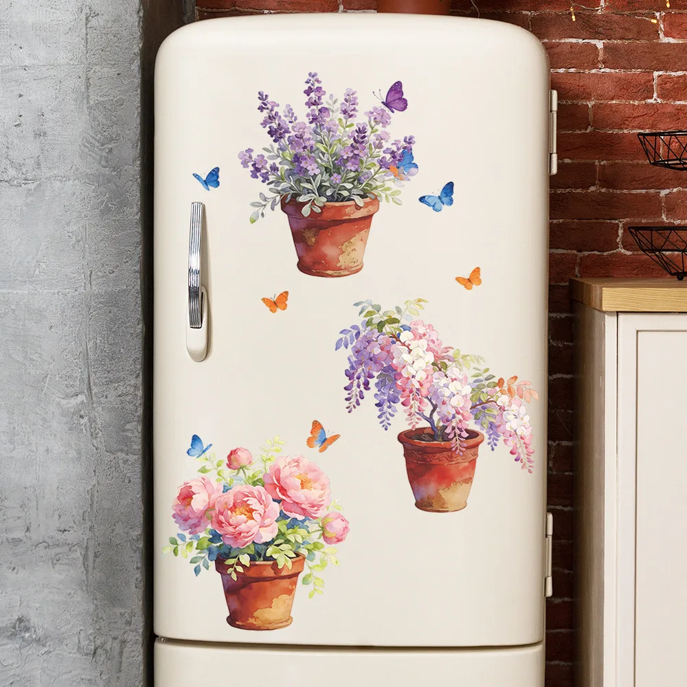 Violet and peony flower potted plants for kitchen, refrigerator, home decoration and beautification stickers