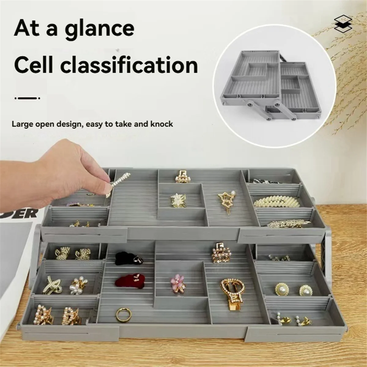 A62K 3-Layer Foldable Desktop Storage Box Dresser Organizer Cosmetics Drawer Organizer