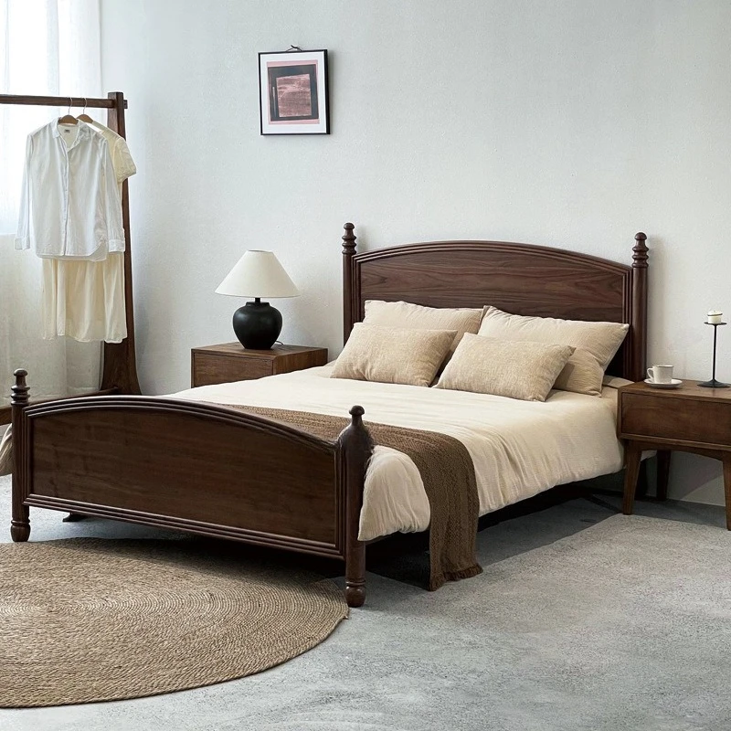 All solid wood bed frame Light luxury black walnut double bed 1m 5 beds Bedroom Modern simple home
