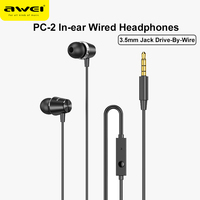 Awei PC-2 Wired Headphone Black Color Headphones with Microphone 1.5m Earbuds Headset for All Sports Earphones