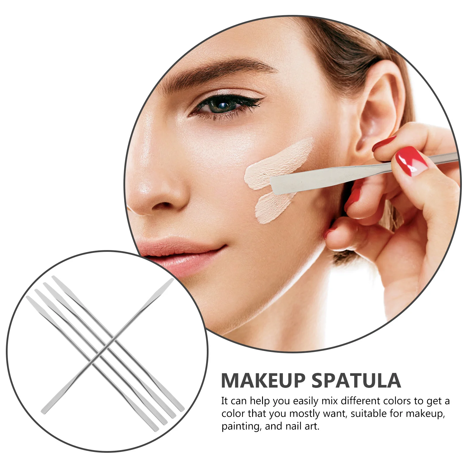 5개입 스테인리스 스틸 스패출라 롱 핸들 메이크업 믹싱 로드 뷰티 도구 파운데이션 네일 아트 색소 믹싱용