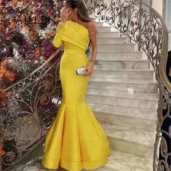 Vestido de noche amarillo para mujer, vestidos de noche muy elegantes personalizados para boda, bata de satén, vestidos largos y suaves para fiesta