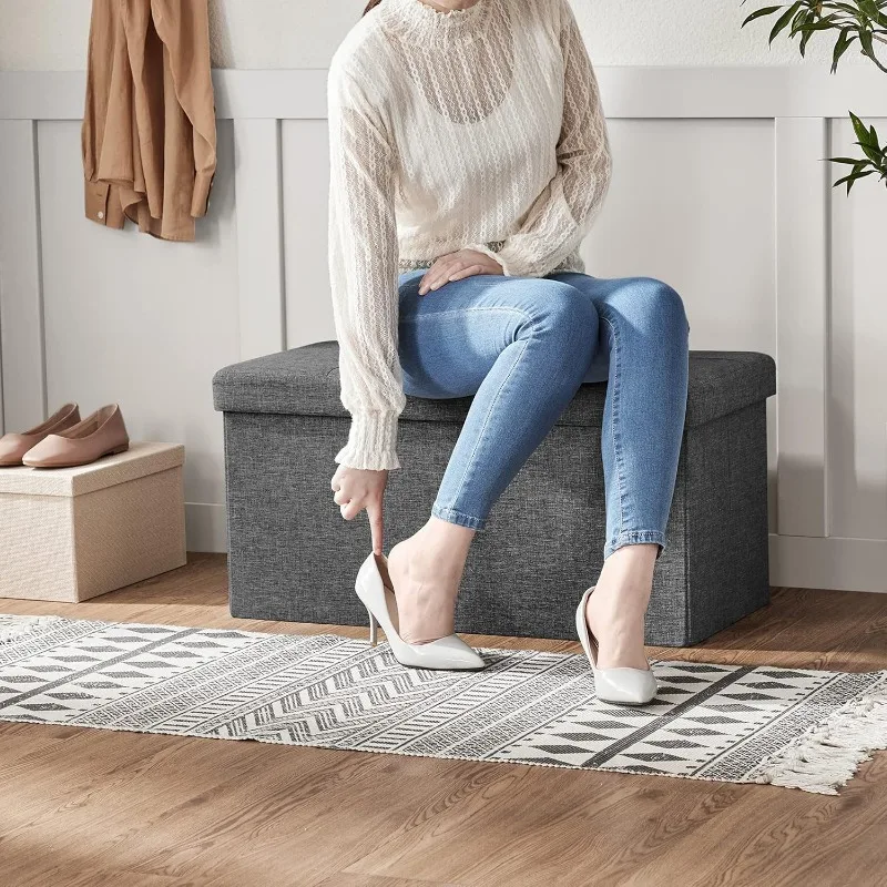 30 Inches Storage Ottoman, Foldable Storage Bench with Flipping Lid, 660 lb Load Capacity, for Entryway, Living Room