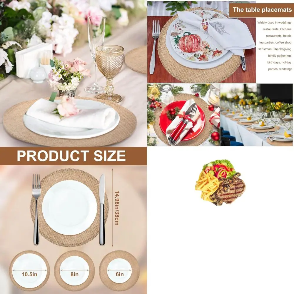 

48-Pack Brown Burlap Round Placemats - Heat Resistant Jute Table Mats for Thanksgiving & Christmas Rustic Decor