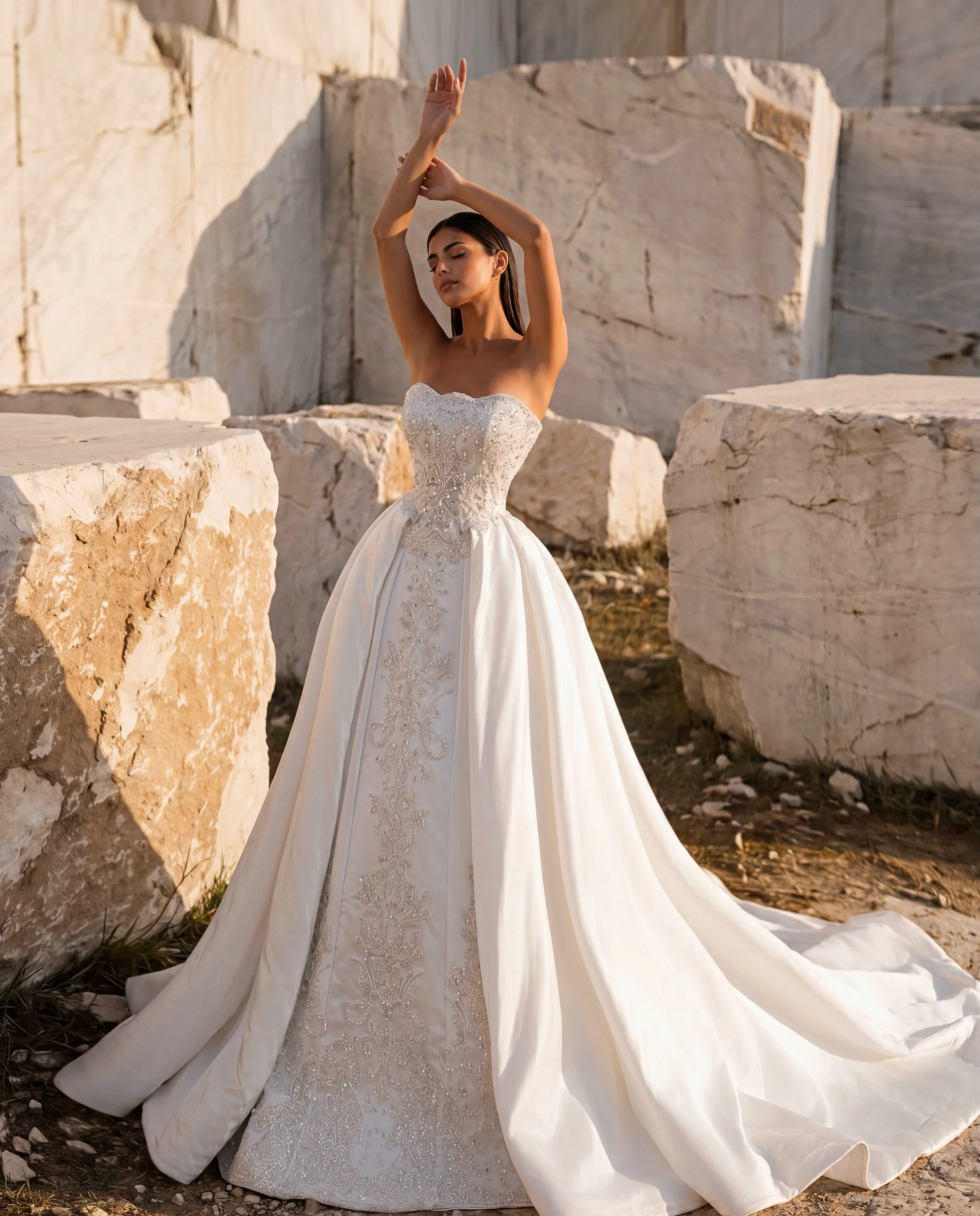 Customizable Luxurious Satin Wedding Dresses Lace Beaded Strapless Dresses Fashionable Elegant Formal vestido de noiva