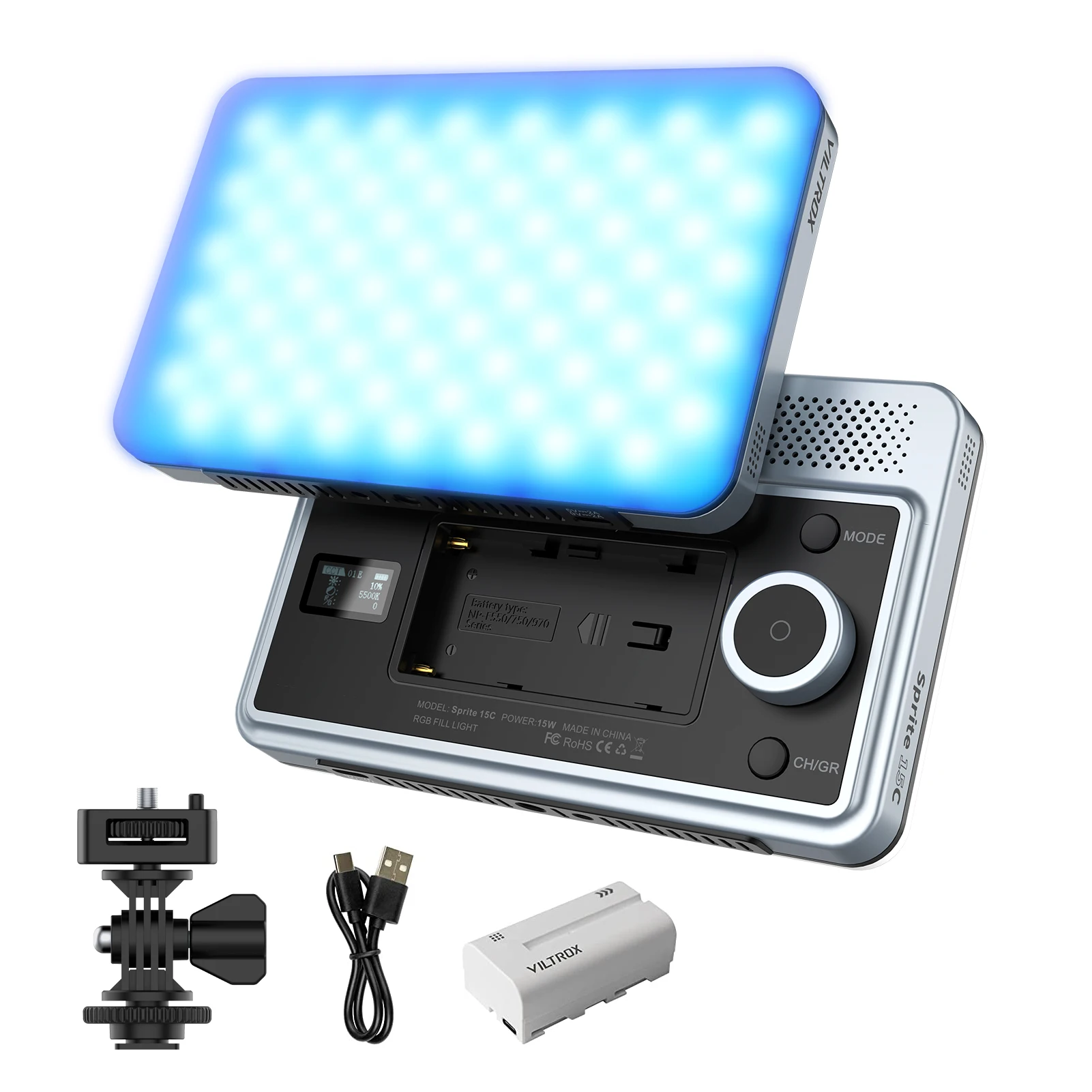 

VILTROX 15C RGB Fill Light On-camera Light Panel 15W 2800K-6800K Dimmable 26 FX Lighting Effects APP Remote Control