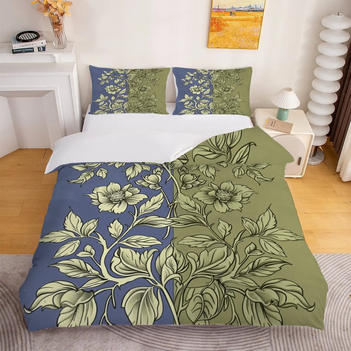 Chrysanthemum  Down comforter set large size  Chrysanthemum and leaves combination  Modern trend of printed bedding