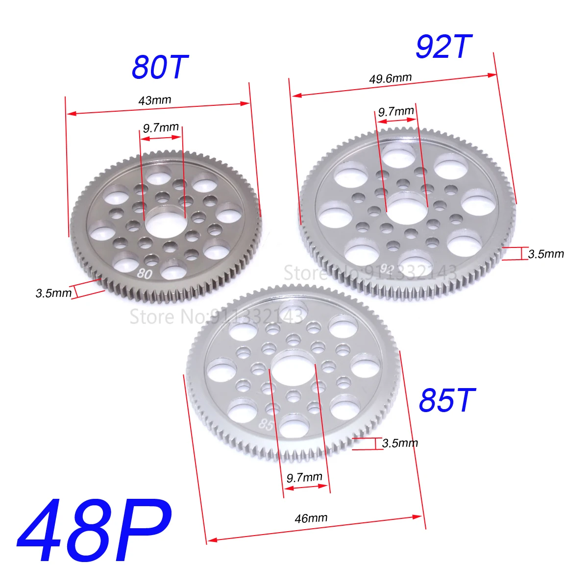 New 48P Metal Aluminum Spur Gear 80T 85T 92T For RC 1/10 Sakura D3 CS Drift Racing Car Fit CS S XI XIS