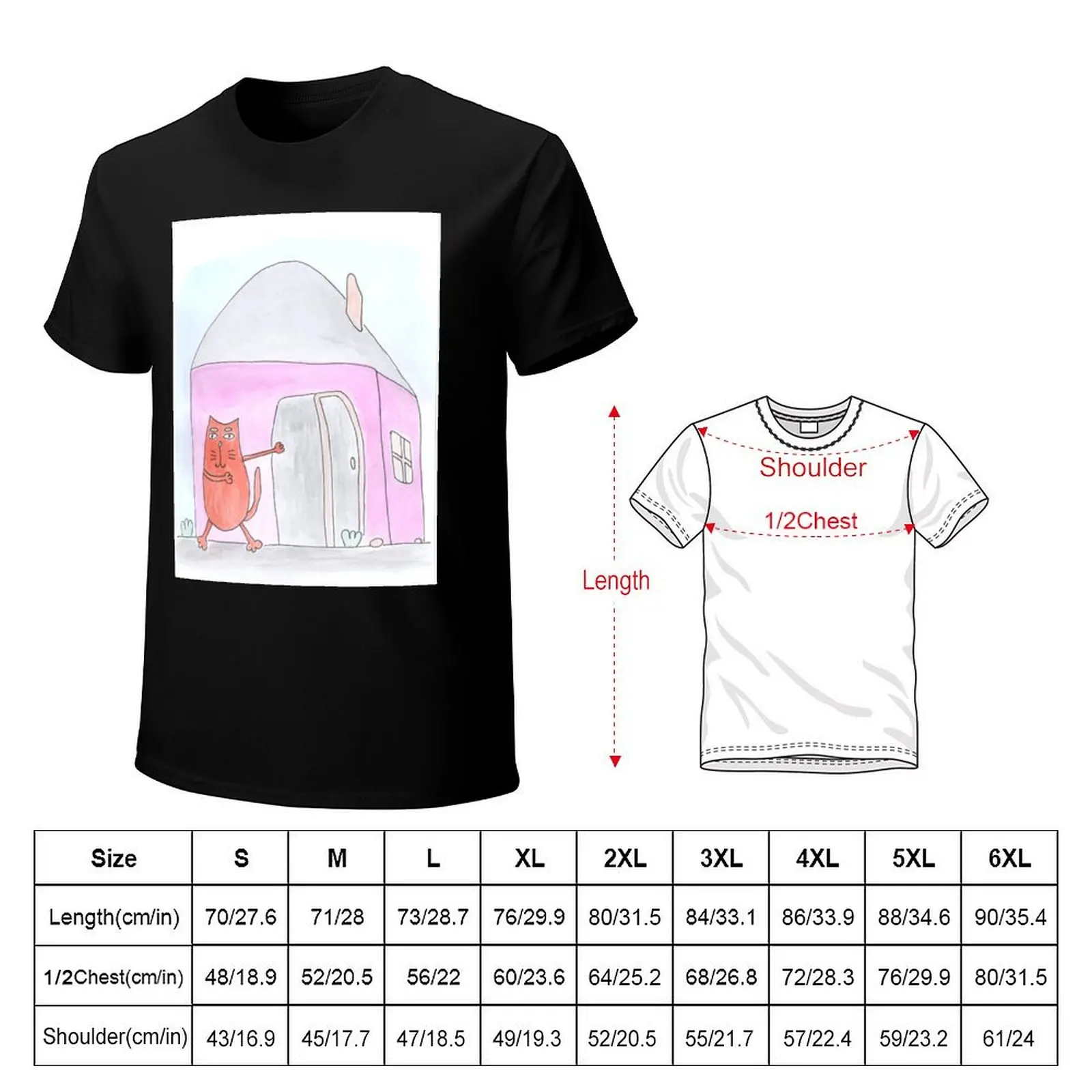 Cat points to the house. Real estate, rent T-Shirt Summer Fashion Casual Tee Shirt