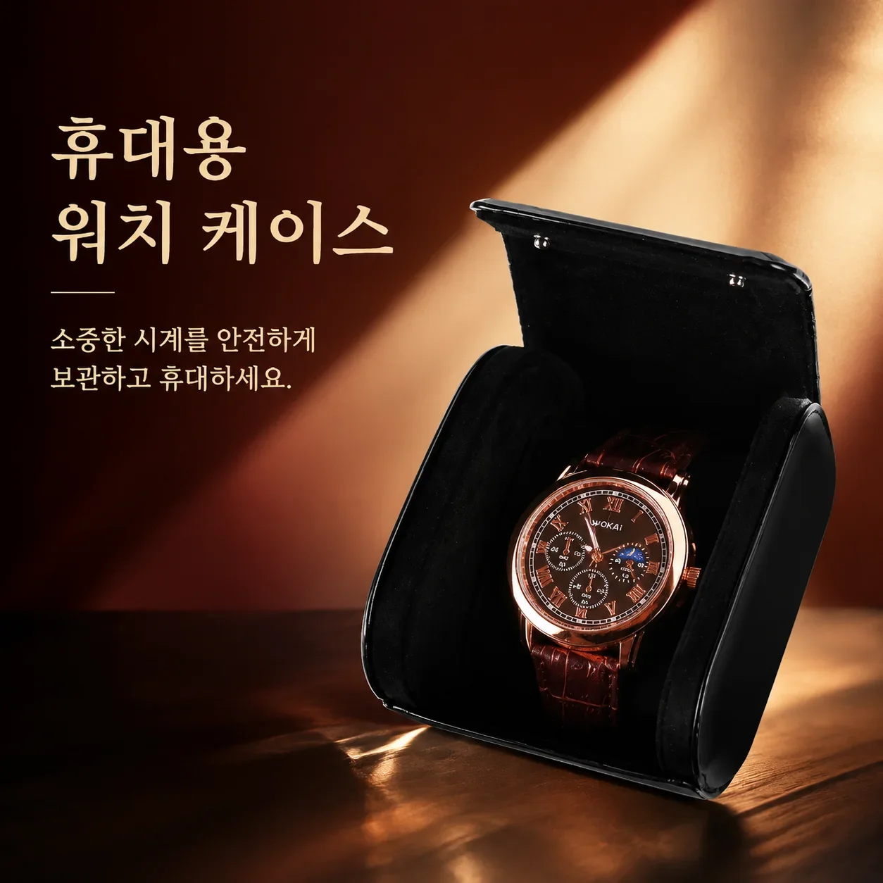 Single Watch Roll Travel Case PU Leather Portable Wristwatch Organizer Storage Box for One Watch Protection and Travel
