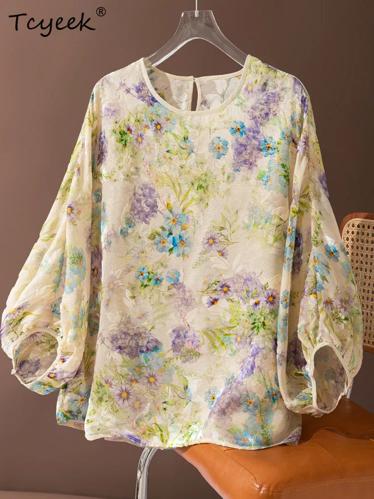 Tcyeek 62.6% Mulberry Silk Womens Tops Elegant T-Shirts for Women 2026 Spring Summer Clothes Batwing Sleeve T Shirts Топ Женский