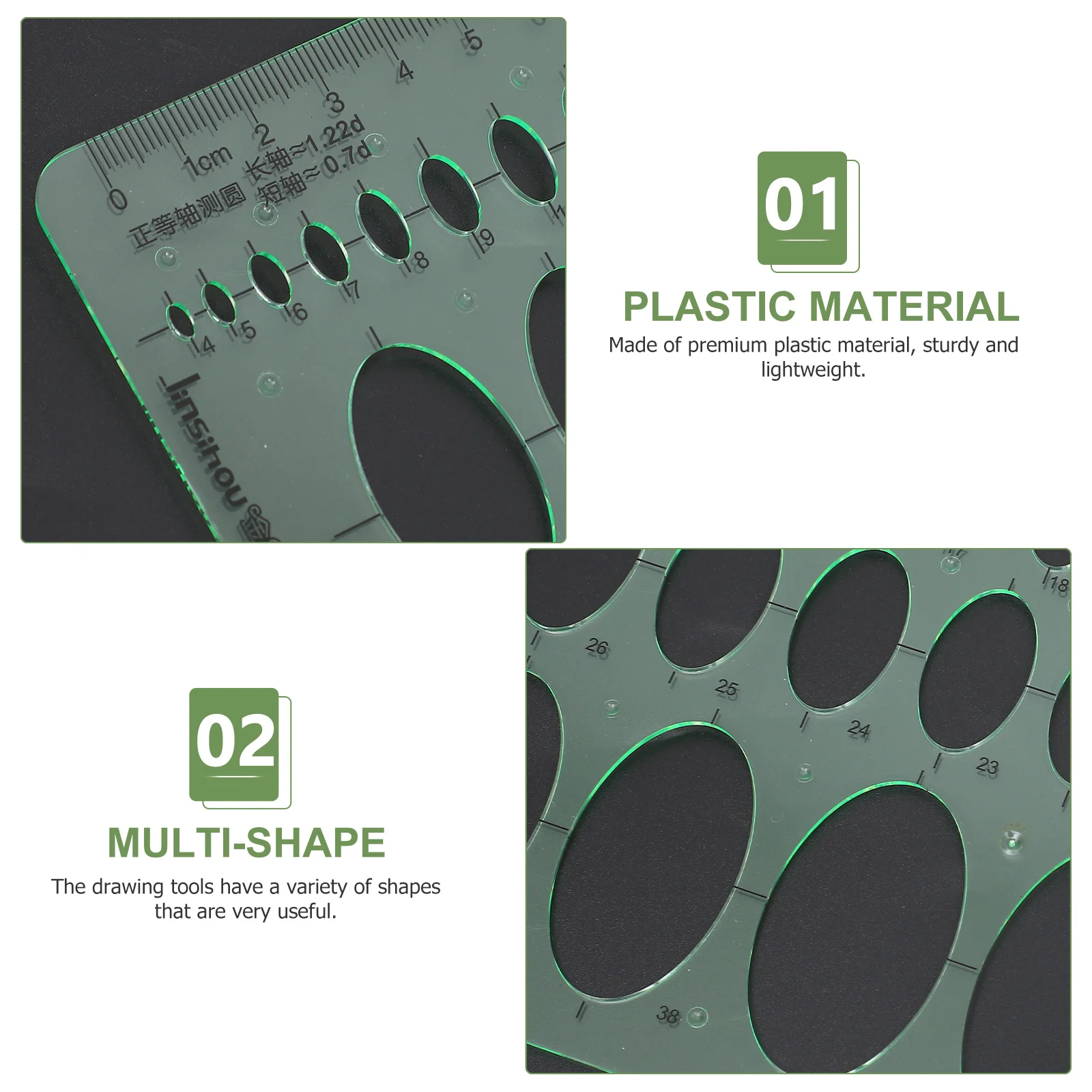 4pcs Green Plastic Geometric Stencils Ruler Set For Drawing Measuring Templates Architecture Students School Supplies Tool