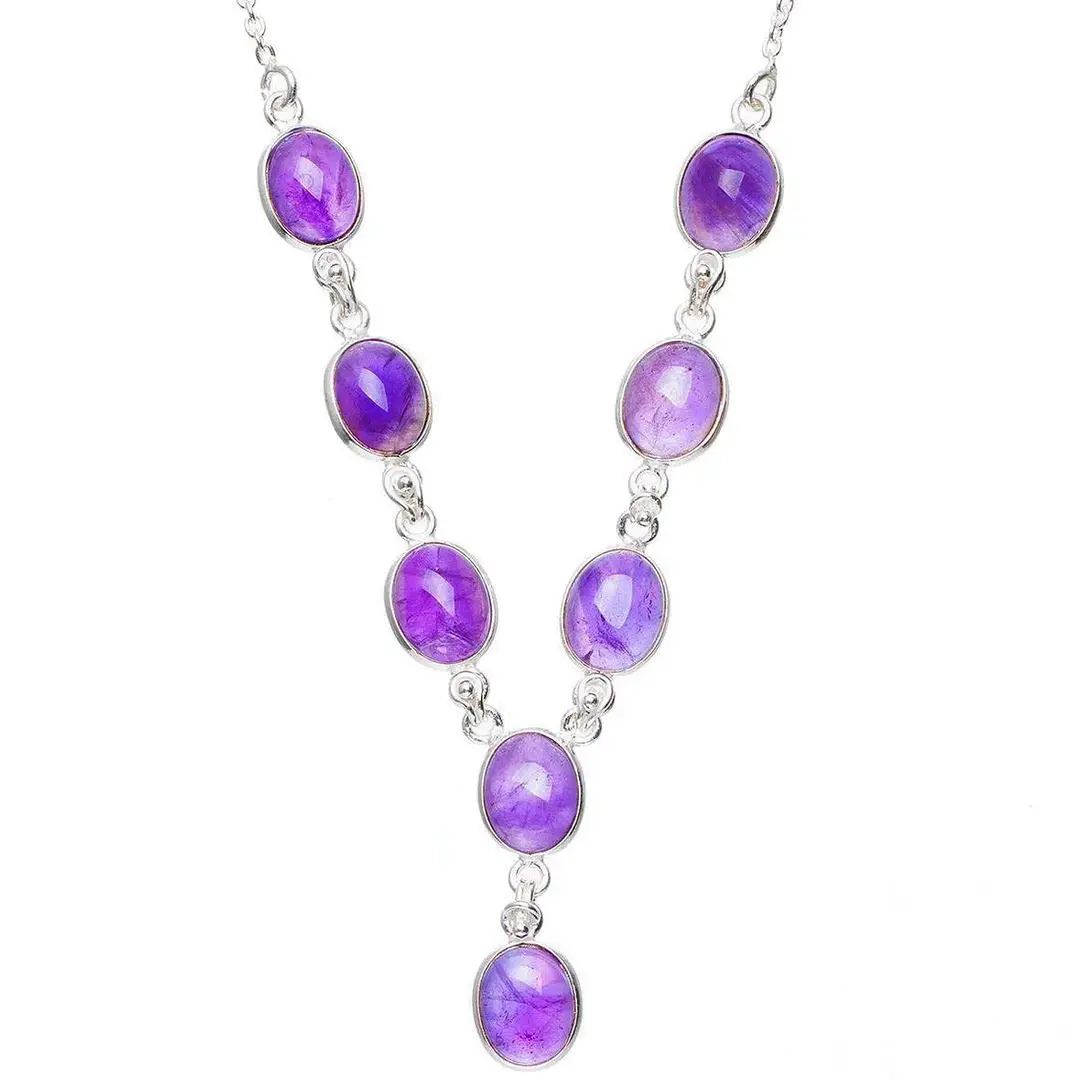

StarGems® Natural Amethyst Handmade Unique 925 Sterling Silver Necklace 19+0.75" Y5539