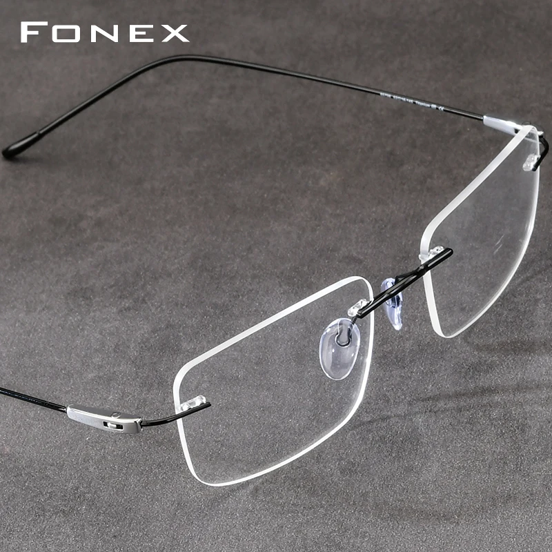 FONEX Rimless Titanium Eyeglasses Frame Men Brand Design Square Frameless Glasses Women Ultralight Japanese Eyewear 85708