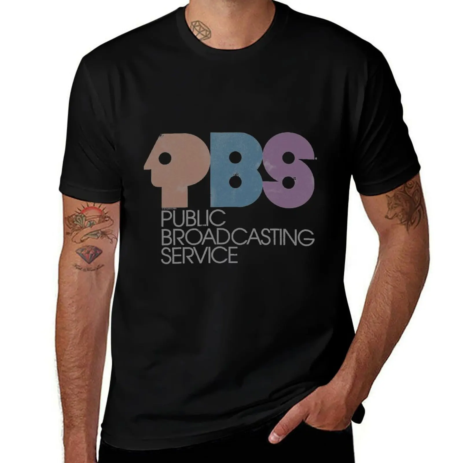 

PBS Vintage Logo Faded T-Shirt Casual Fashion Short Sleeve Cotton T-Shirt