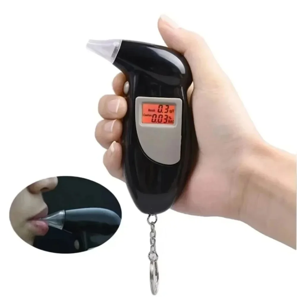 Portable air-blowing alcohol detection device with keychain design. Specifically designed for testing for drunk driving and suit