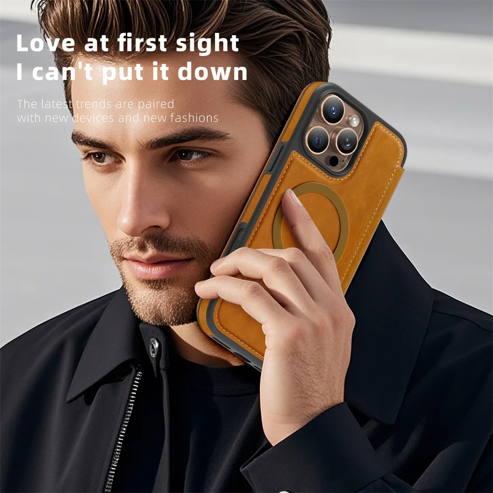 Luxuriöse magnetische Flip-Leder-Brieftaschen-Handyhülle mit Magnet für iPhone 18 15 16 17 Pro Max 16E 14 13 12 11 mit Kartenfach und Kartenhalter – Detail 8