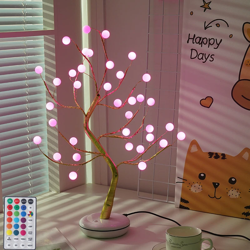 Led Fairy Light 16 Color Pearl Tree Nightlight Home Bedside Wedding Christmas Decor Remote Festoon Lamp Girl Bedroom Night Light