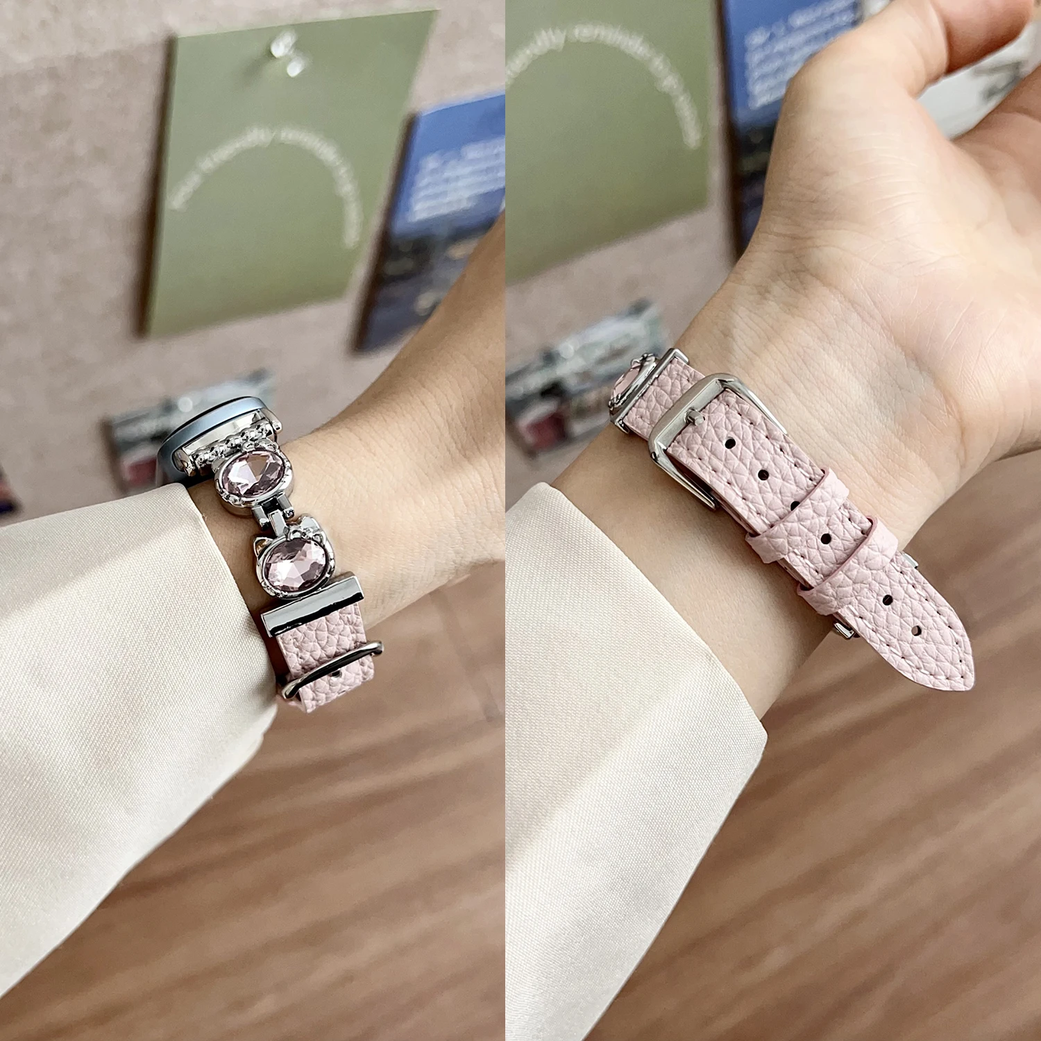 For Xiaomi Band 8 9 10/10 Pro 11 Diamond Inlaid Cat Leather Strap for Redmi Watch 4 5 6 Universal 18/20/22mm Replacement Strap