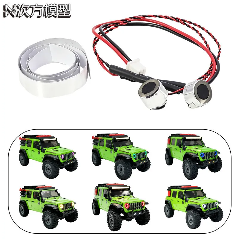1/30 SCX30 Jeep Wrangler Angel Eye LED Headlight Multi-Color RC Crawler Upgrade Parts Accessories Set Kit 2Pcs