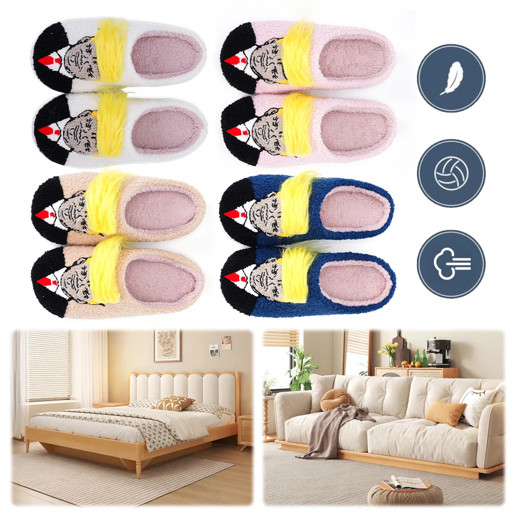 أفخم ترامب شعر مستعار النعال عدم الانزلاق مضحك النعال الحرارية رقيق ثلاثية الأبعاد شبشب شعر مستعار الشتاء منزل حذاء لغرفة النوم في الهواء الطلق داخلي