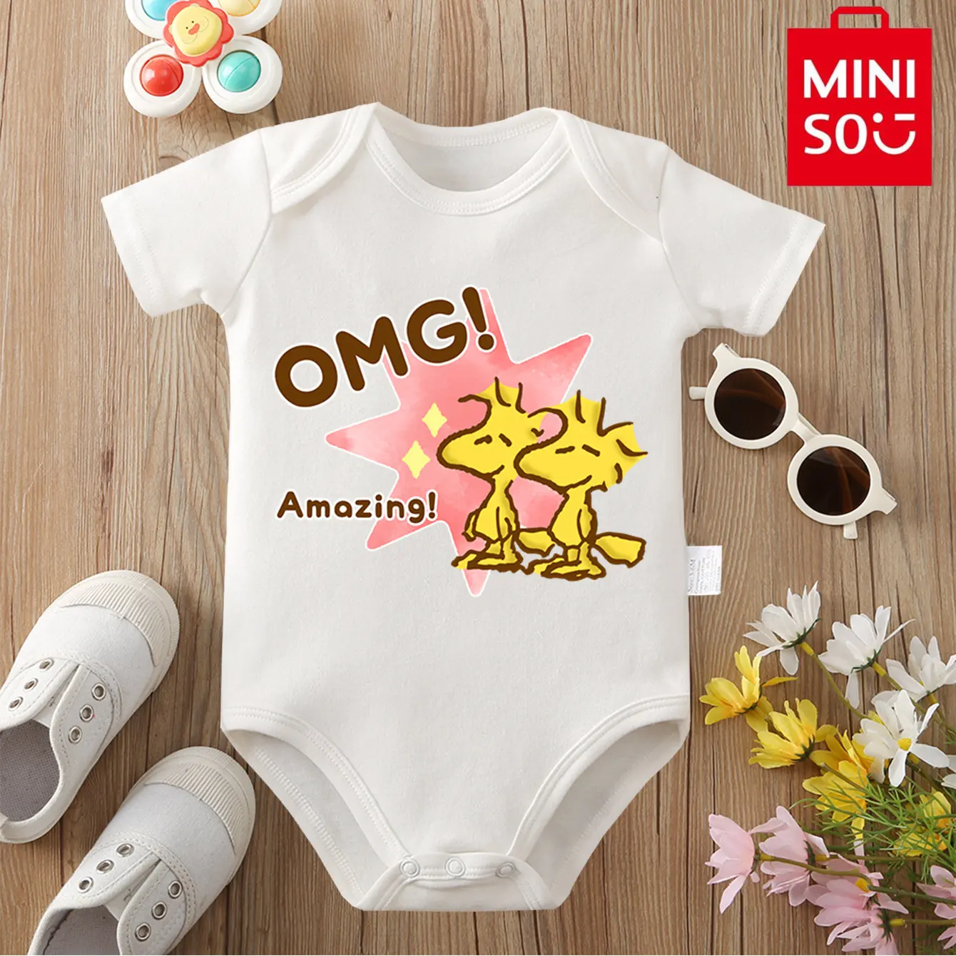 

MINISO Woodstock/Snoopy Pure Cotton Bodysuit Soft Baby Cloths Best Gift for Baby Onesie Jumpsuit for 0 To 12 Months Cute Newborn