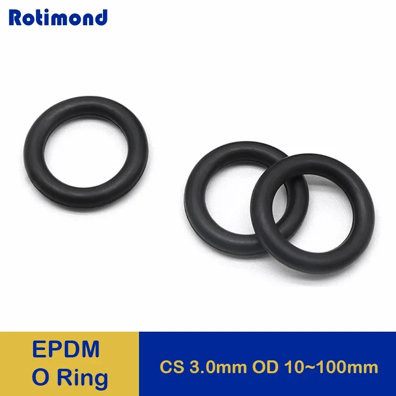 10/50Pcs Black EPDM O Rings CS 3mm OD 10~100mm Acid and Alkali Resistance Water Resistance Friction Resistance O-ring