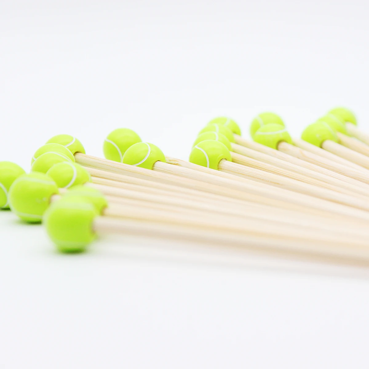 100 Pieces x Home Party Wedding Supplies Disposable 120mm Cocktail Tennis Ball Bamboo Pick Skewers