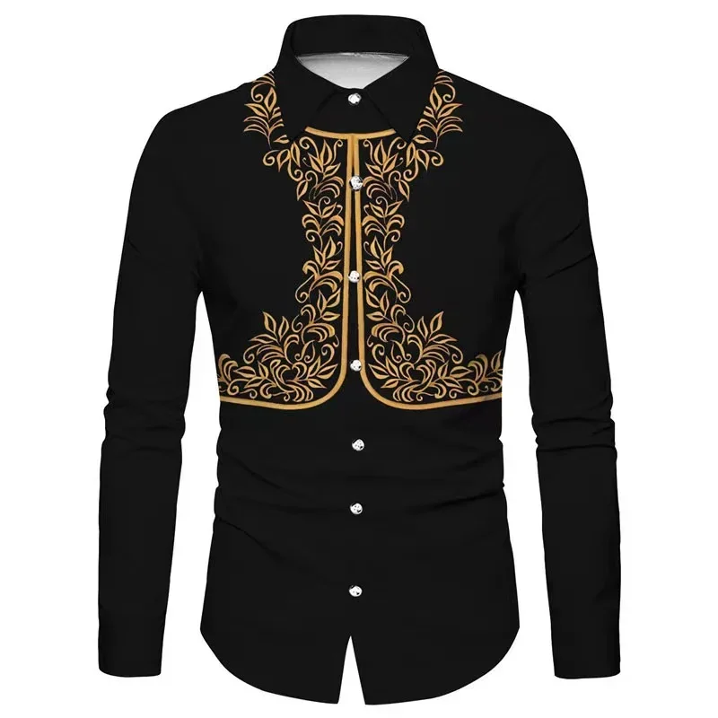 New's Ethnic Patterns Autumn Winter Suit Lining Men's High Quality Luxury Long Sleeve Shirt Button Casual Lapel Soft Comfortable