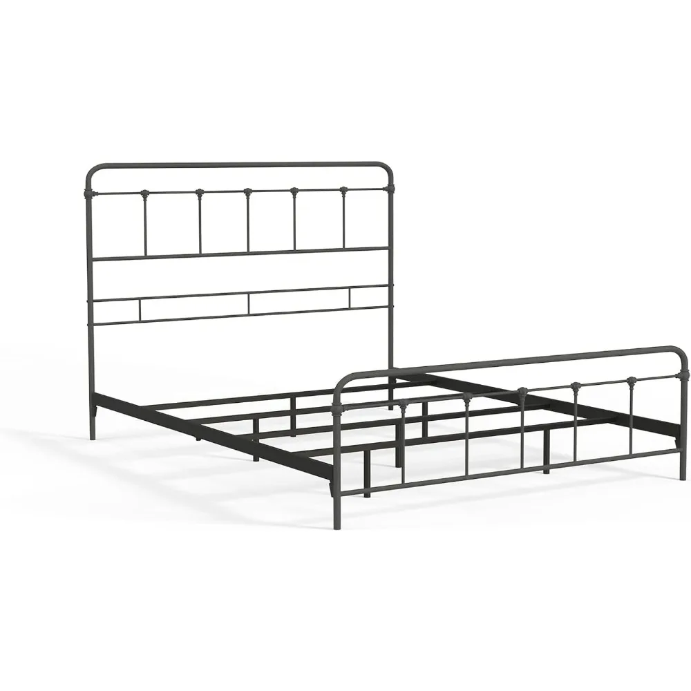 Metal bed frame - Carbon steel and plain tin alloy veneer folding bed frame - Headboard and footrest are easy to assemble,full