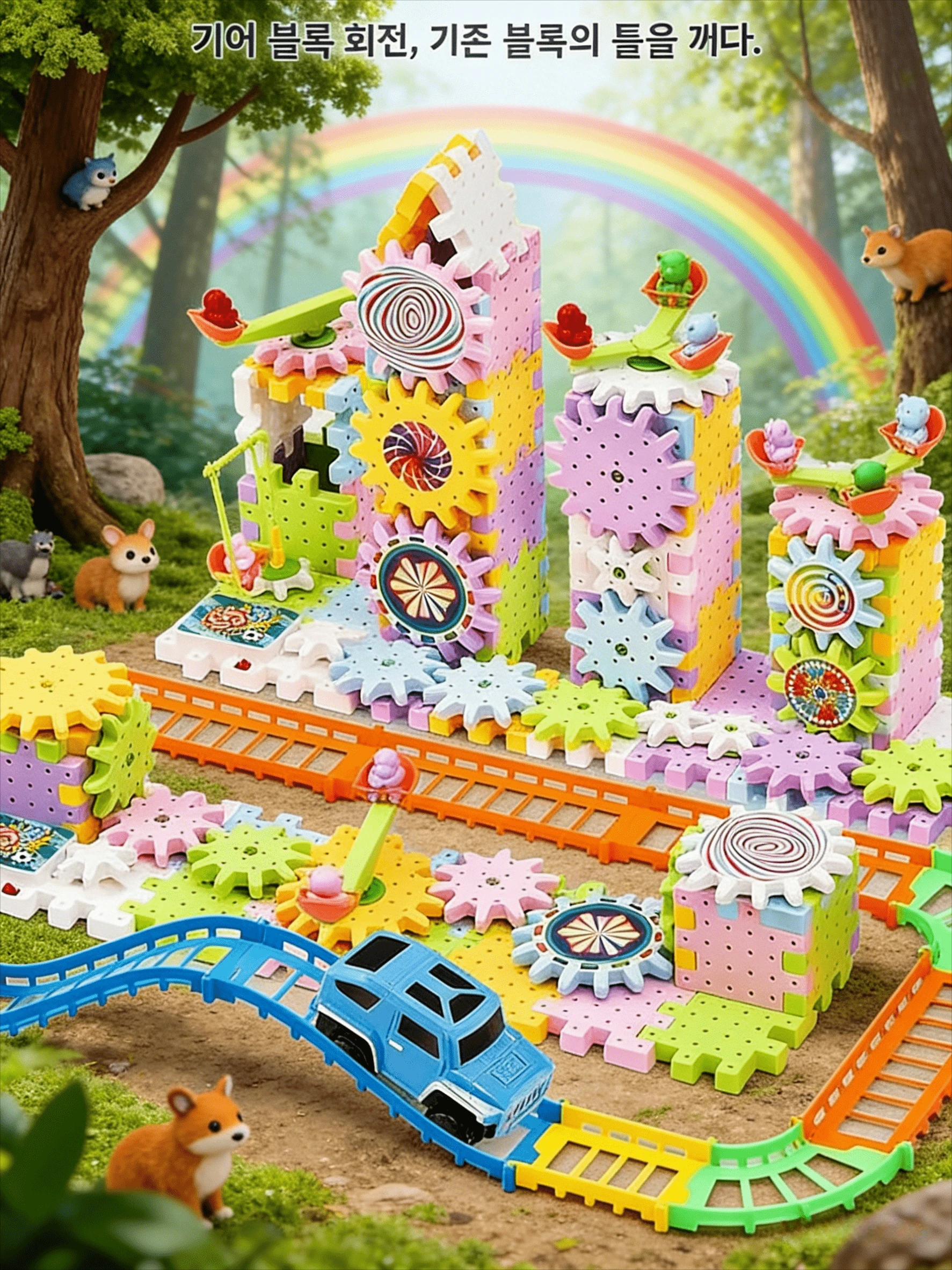 Zestaw zabawek Montessori dla dzieci z klockami przekładniowymi, obrotowy zestaw przekładni, samochód na szynach z przekładniami, duży zestaw do budowania, zabawka STEM, zestaw świąteczny do budowania.