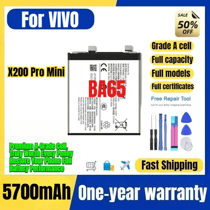 BA65 for VIVO X200 Pro Mini Phone Battery 0 Cycle High Quality High Capacity Battery Replacement Bateria Grade A Cell with Tools