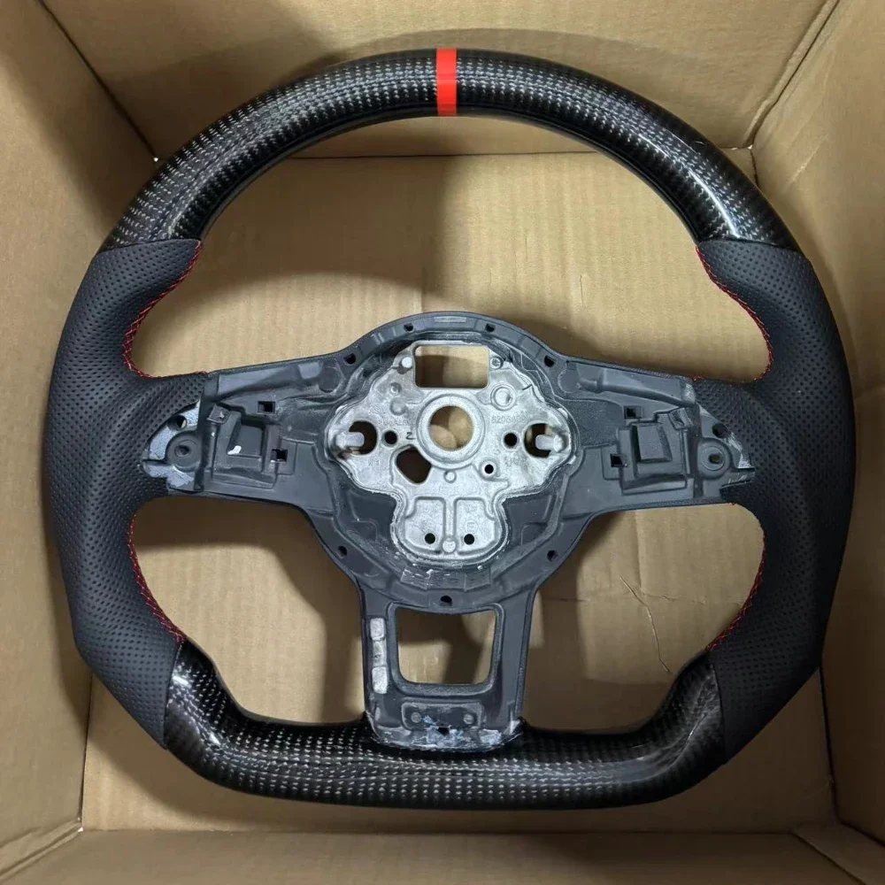 For VW MK6 MK7 MK7.5 GTI R Polo RLINE Steering Wheel Assembly Custom Carbon Fiber With Red Back Label Assembly Accessories