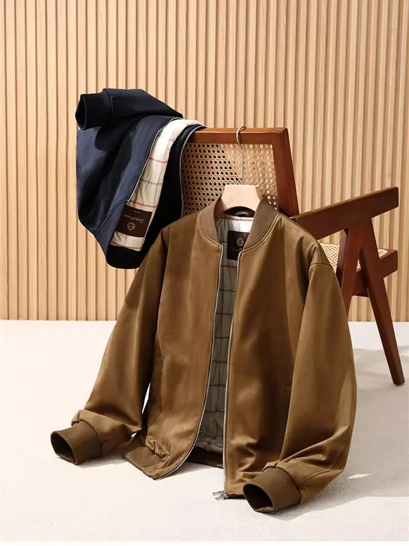  Suede Woolen Cotton Jacket Men's Casual Baseball Collar Jacket Warm Fashion Urban Style Long Sleeve Pure Color