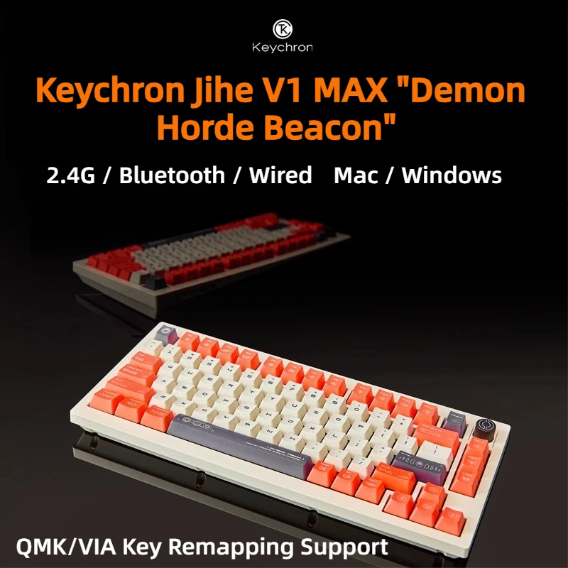 

Keychron Jihe V1Max Collaborative Custom Keyboard 81 Key 2.4G Wireless Win/Mac RGB Ergonomic Esprot Gaming keyboard Office