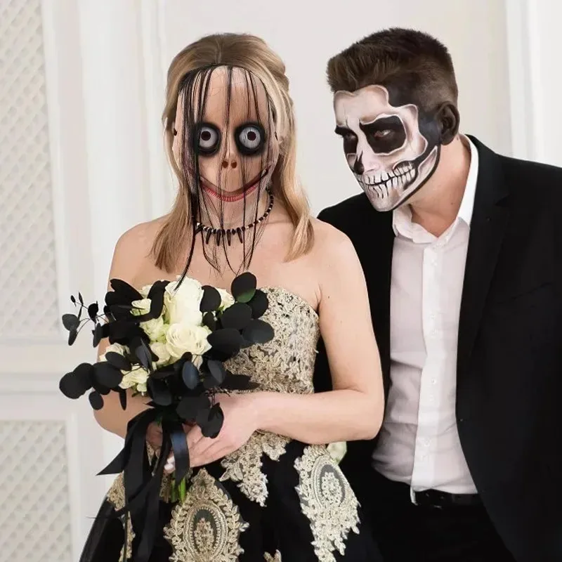 Nueva máscara de payaso aterrador de terror de Halloween para adultos y niños, disfraz de Cosplay, accesorio de fiesta, decoración de Casa Encantada ligera de cara completa