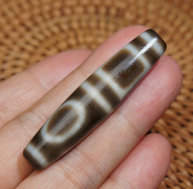 Nice Ancient Tibetan DZI Beads Old Agate Twin Heaven＆Earth Totem Amulet Pendant