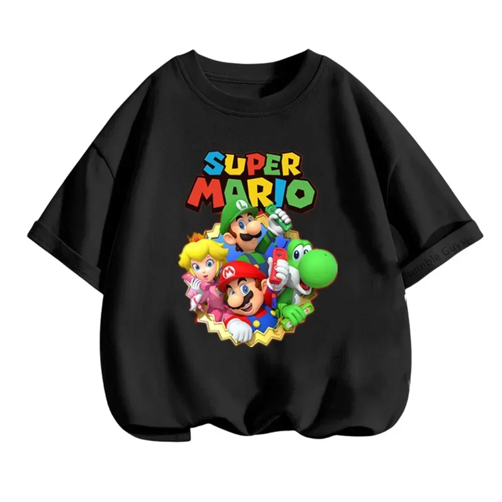 

Футболка Super Mario Bros, детская модная повседневная футболка в стиле Харадзюку, одежда для мальчиков и девочек от 3 до 14 лет, летняя одежда из полиэстера для подростков с короткими рукавами