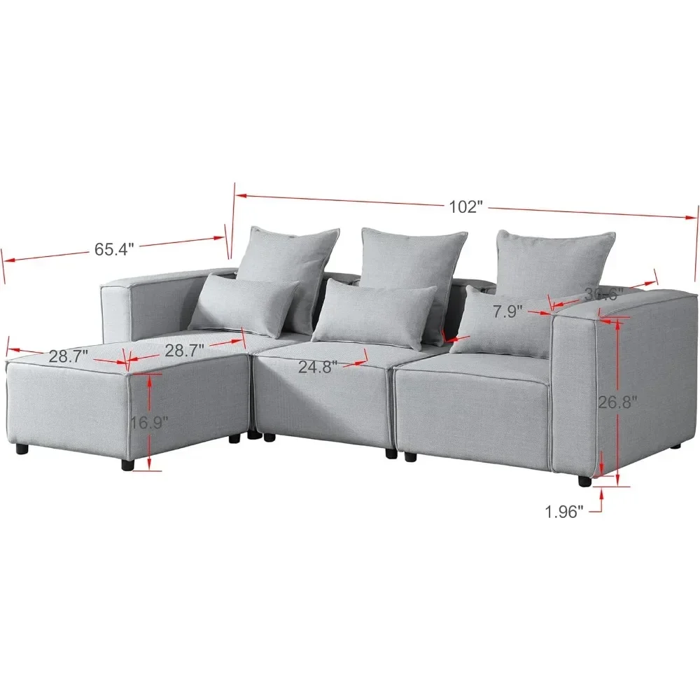 Modular Sectional Sofa,Convertible L Shaped 3 Seater Sofa with Removable Ottoman,Oversized Sectional Couches for Living Room