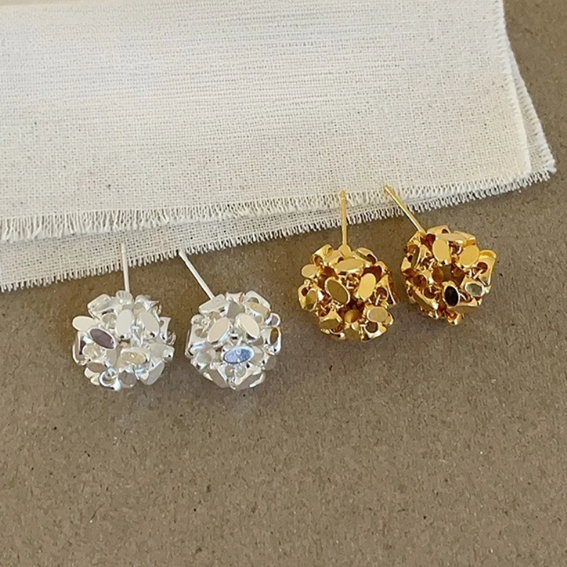 

Luxury Metal Sequin Woven Ball Stud Earrings for Women Vintage 925 Silver Needle Earrings Wedding Party Jewelry Accessories