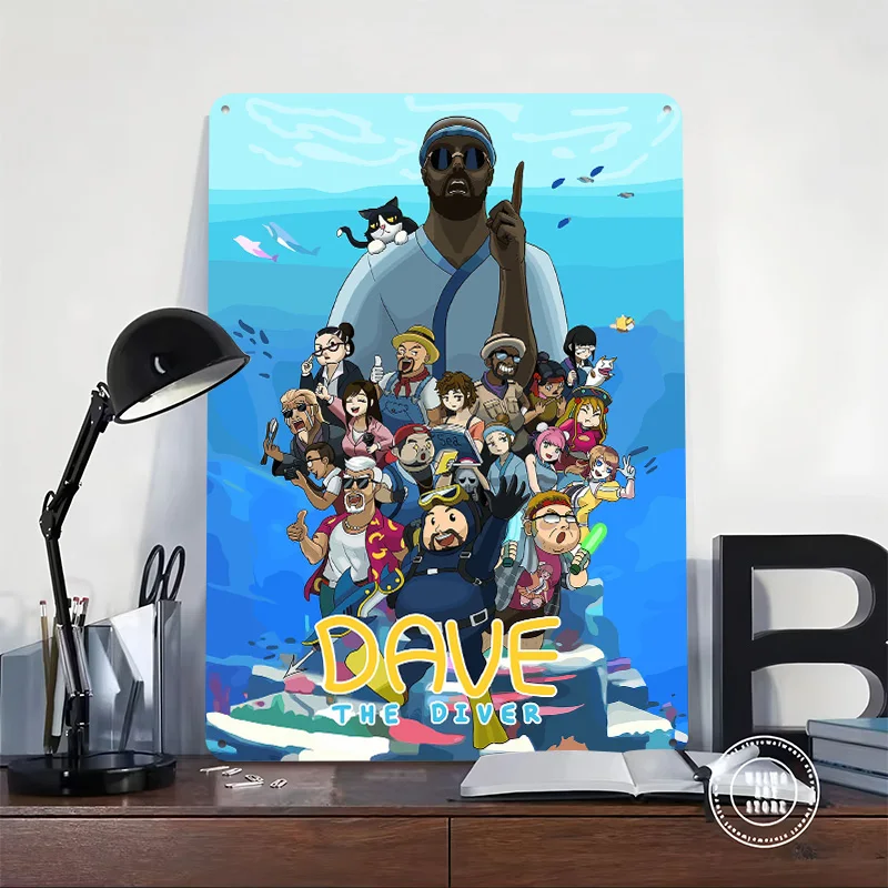 Dave the Diver Pixel Art Tinplate Poster Customized Wall Art Vintage Metal Signs Retro Tin Plaque for Home and Decoration Gaming