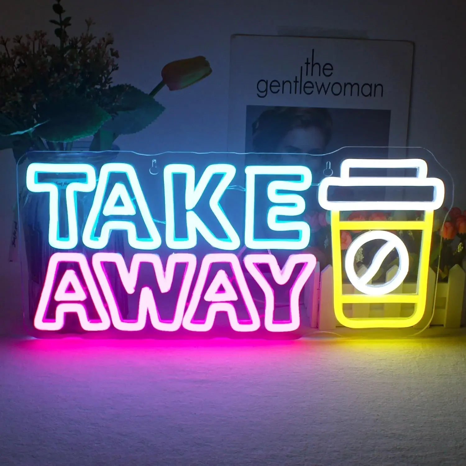 Letrero de neón para llevar para decoración de pared, letrero Led para colgar en la pared, alimentado por USB para tienda, cafetería, restaurante, regalos de decoración de pared