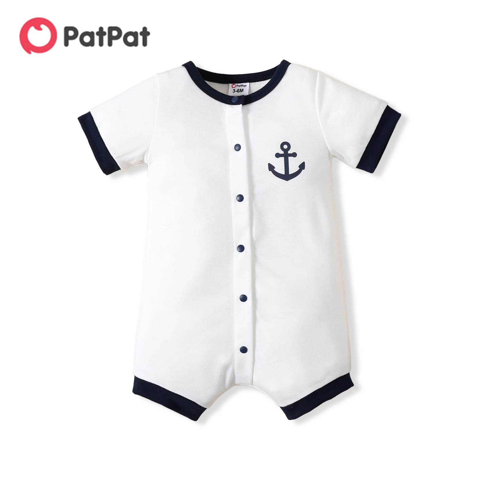 

PatPat Baby Boy Print/Striped Short-sleeve Snap Romper