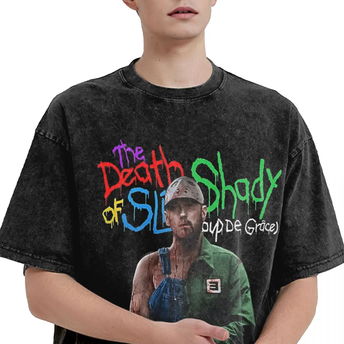 2024 Eminem Death Of Slim Shady Rapper Apparel Washed T Shirt Men Women Streetwear T-Shirt Printed hip hop Tees Short Sleeve