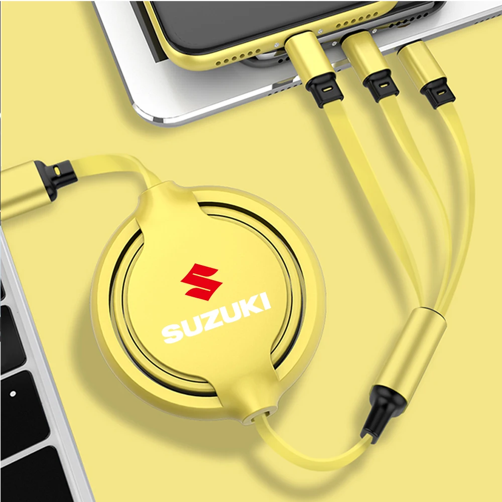 Cable de carga rápida para teléfono de coche, Cable de datos de tres cabezales para Suzuki Grand Swift Jimny Vitara Baleno SX4 Kaiser Grand, accesorios para automóvil