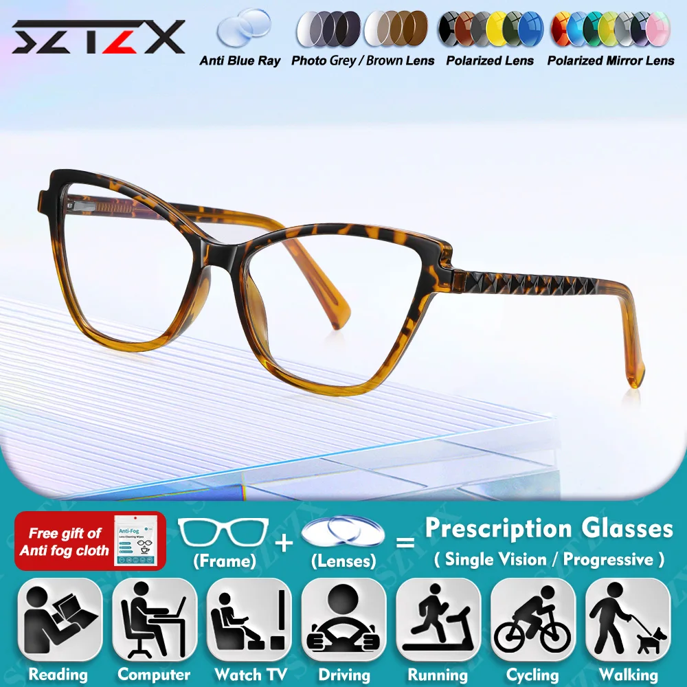 

SZTZX Women New Fashion Simple Square Myopia Reading Glasses High Quality Large Frame Anti Blue Ray Reading Prescription Eyeware