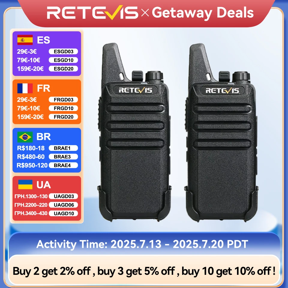 RETEVIS RT622 Walkie Talkie Mini 2 pcs PMR 446 Portable Two-way Radio ht PTT Walkie-talkies Communication Radio for Restaurant